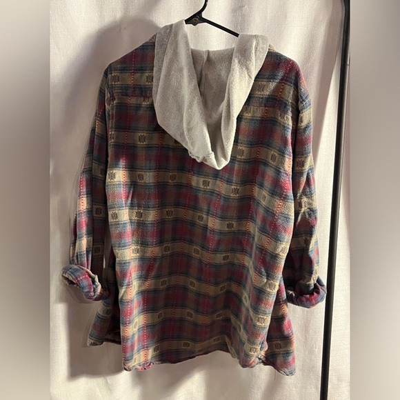 PacSun Medium Hooded Plaid Long Sleeve Shirt - Picture 3 of 4